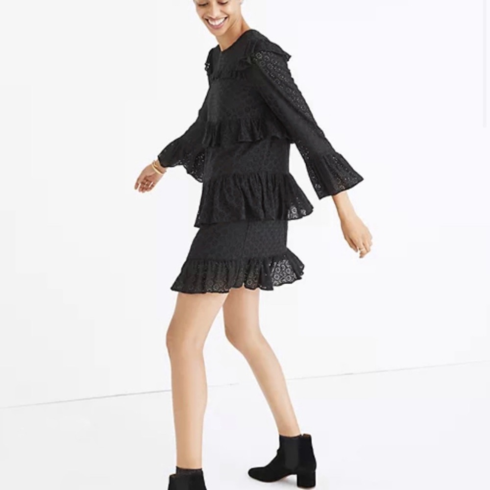 Madewell Women’s Black Eyelet Waterlily Ruffle Dress